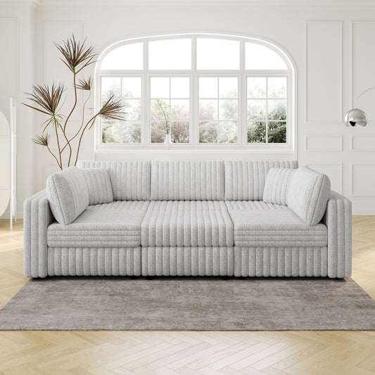 106.3" Soft  U-shaped 6-Person Sofa. Matches 30.7" Ottoman with Hydraulic Lift. Comfortable & Stylish. For Bedroom & Living Room. Light Gray. Modern Furniture. Modular Design.