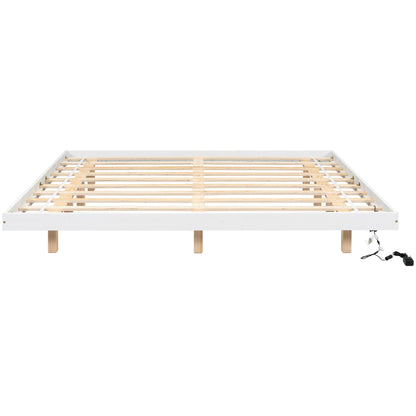 King Size Floating Bed with LED Lights Underneath,Modern King Size Low Profile Platform Bed with LED Lights,White