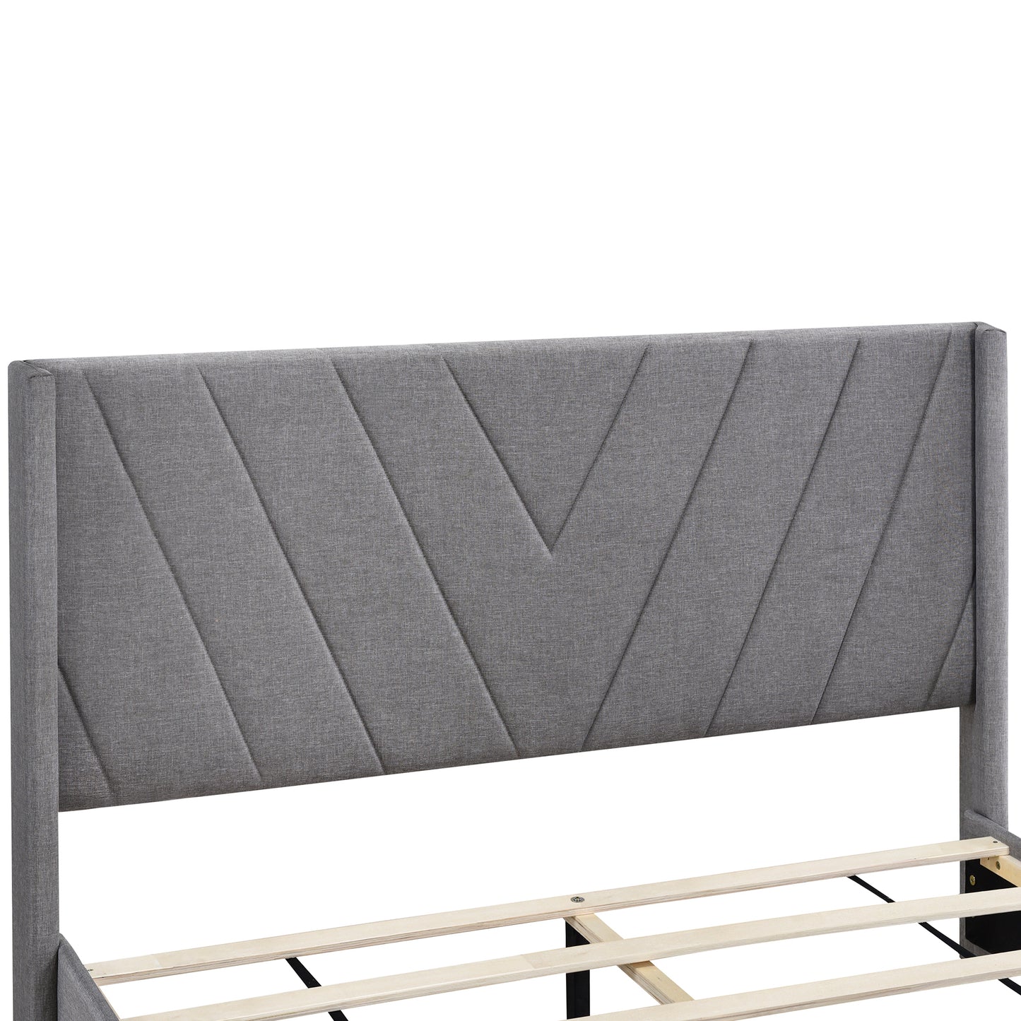 Queen Size Storage Bed Linen Upholstered Platform Bed with 3 Drawers (Gray)