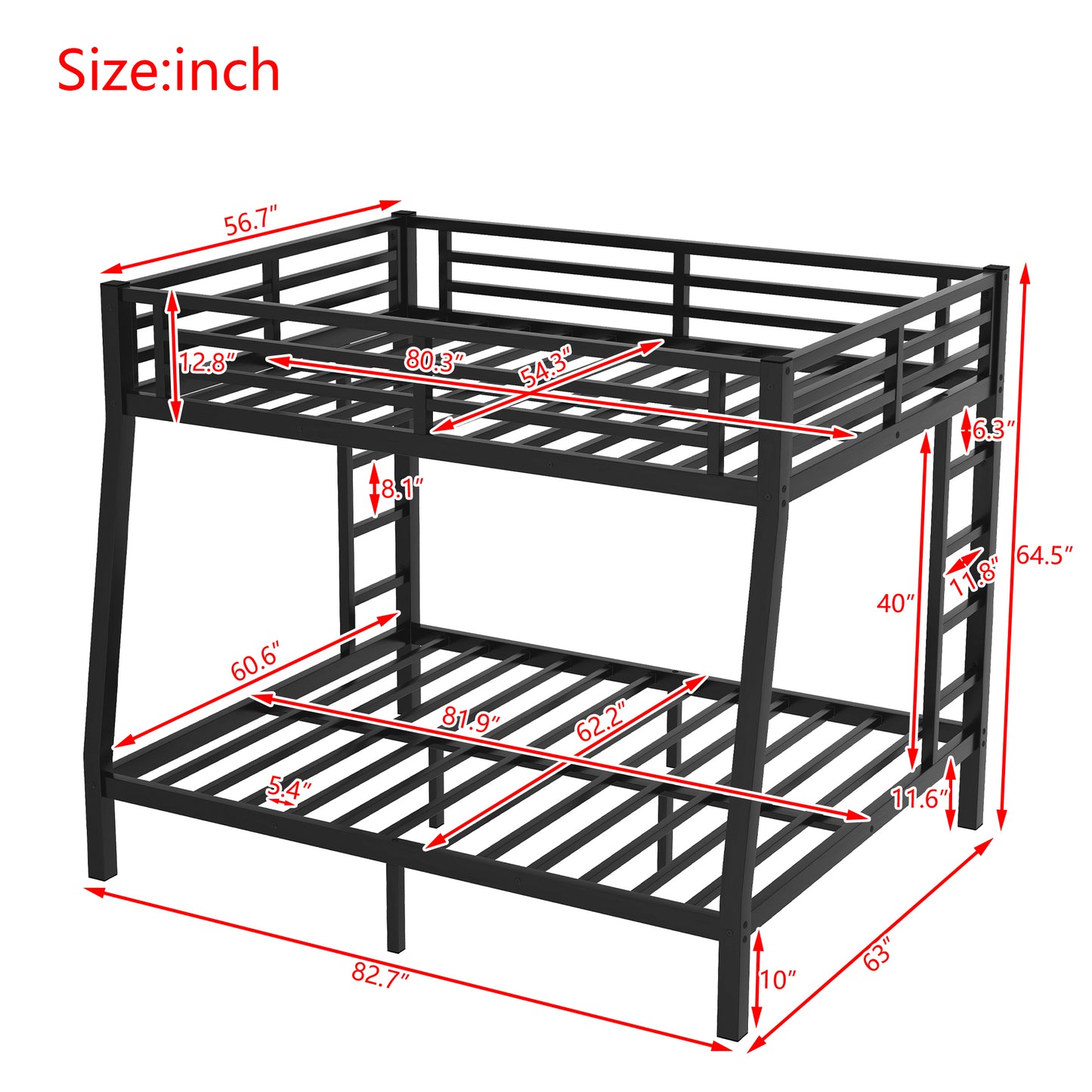 Metal Full XL over Queen Bunk Bed for Teens and Adults,Space-Saving/Noise Reduced/No Box Spring Needed, Old SKU W1307S00046