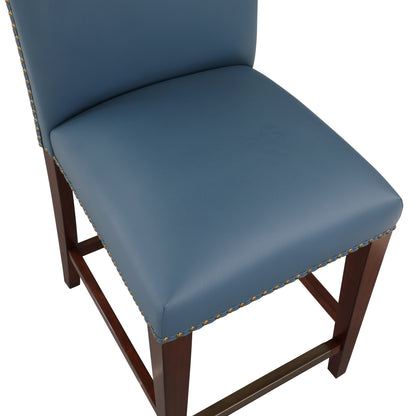 Blaire Stationary Blue Faux Leather Counter Stool with Nail Heads