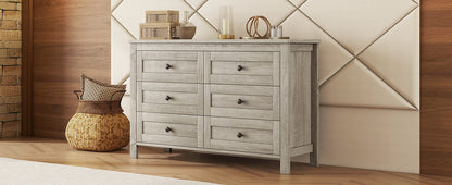 Retro Farmhouse Style Wooden Dresser with 6 Drawer, Storage Cabinet for Bedroom, Anitque Gray