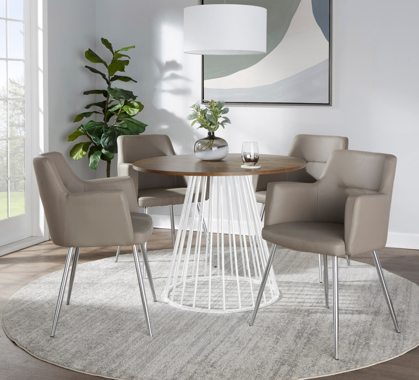 Canary Cosmo Contemporary Dining Table in White Metal and Walnut Wood by LumiSource