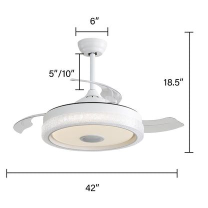 42 Inch Modern Invisible Ceiling Fan, 120V 3 ABS Blades Remote Control Reversible DC Motor With 36W Led Light