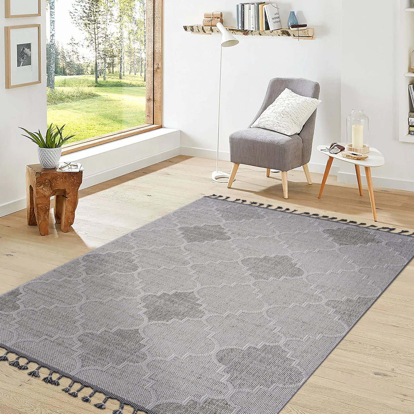 5X7 White/Grey /Trellis Indoor/Outdoor Area Rug