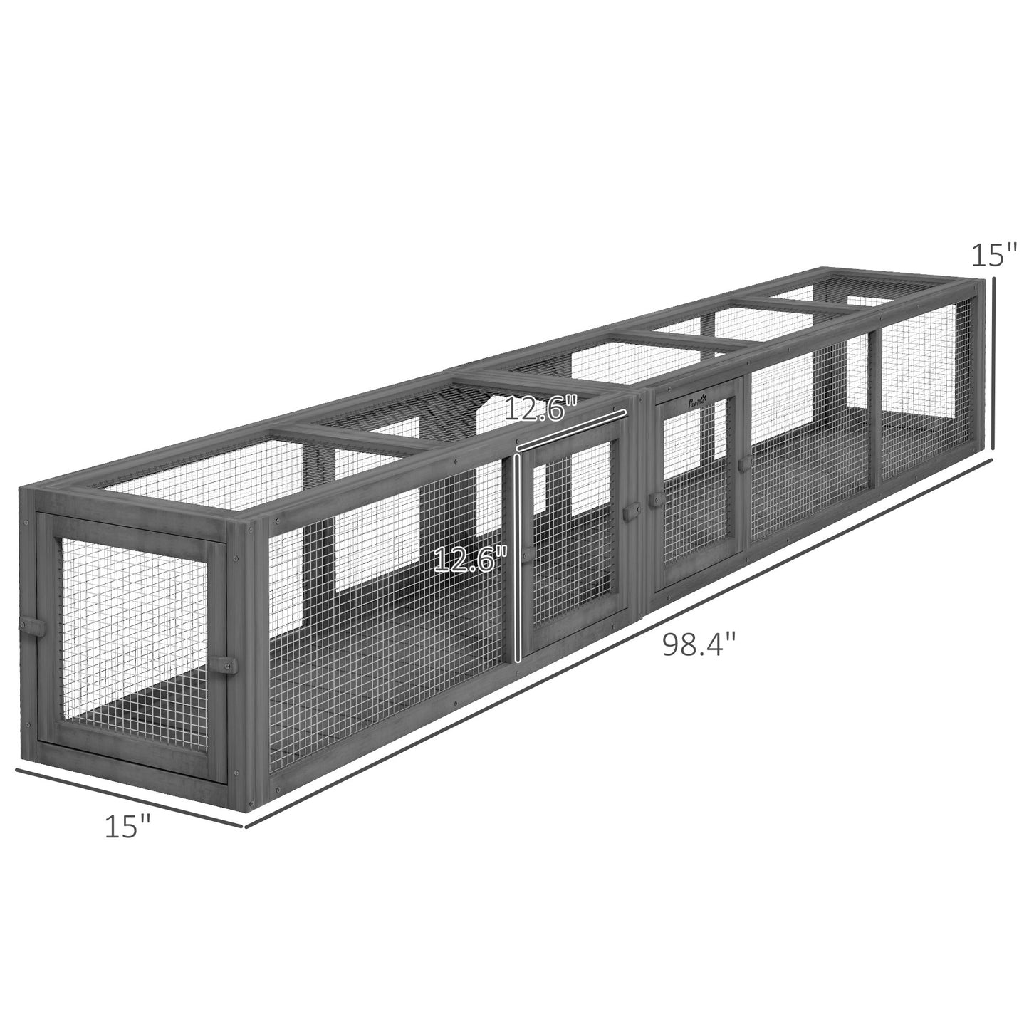 PawHut Cat Tunnel Outdoor, Wooden Cat Tube with Combinable Design, 8 Doors, 98" Cat Toys for Kitty, Puppy, Pet, House, Window, Cage, Dark Gray