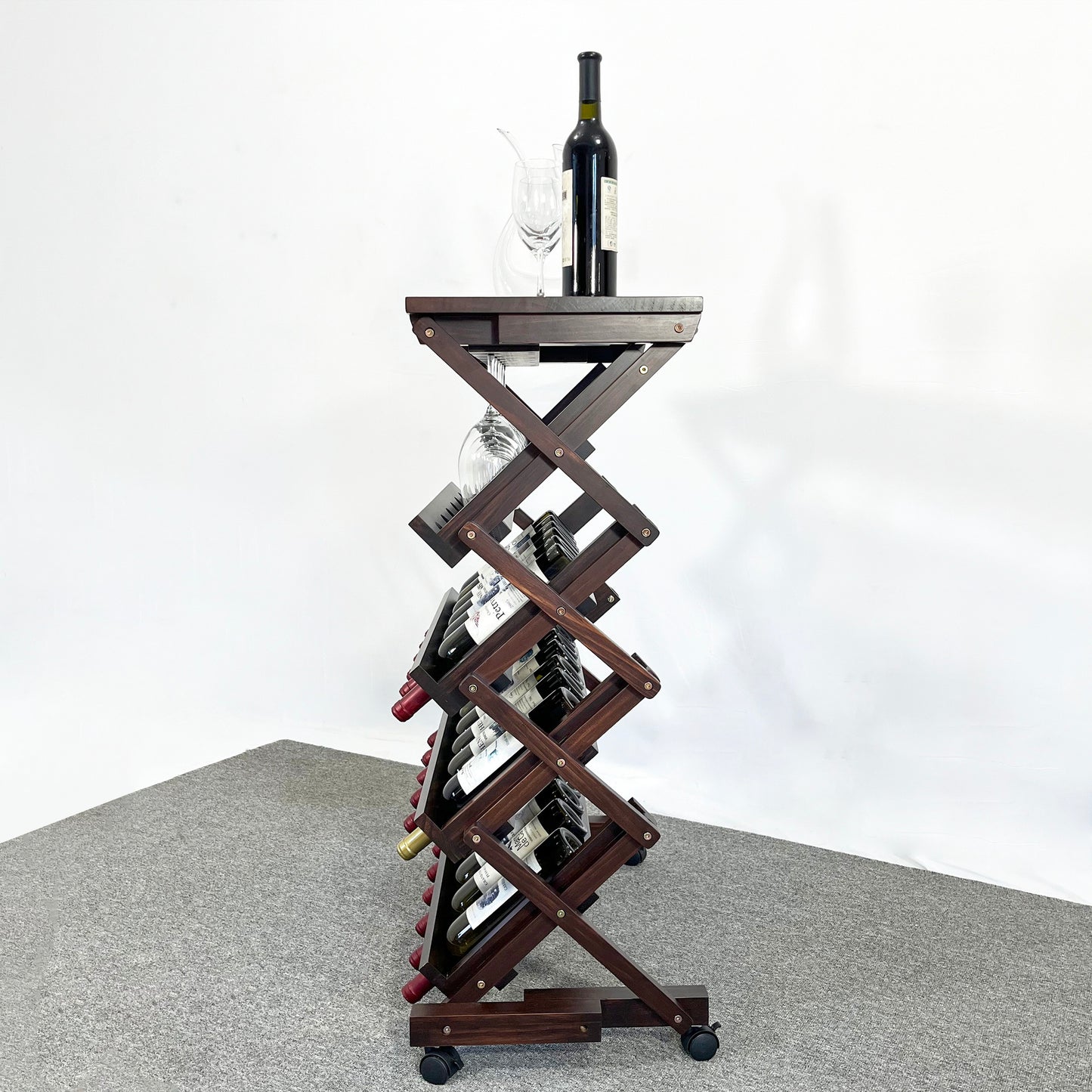 26 Bottles Freestanding wine rack,Wine Storage Rack, Freestanding Display Rack for Kitchen, Pantry, Cellar,walnut