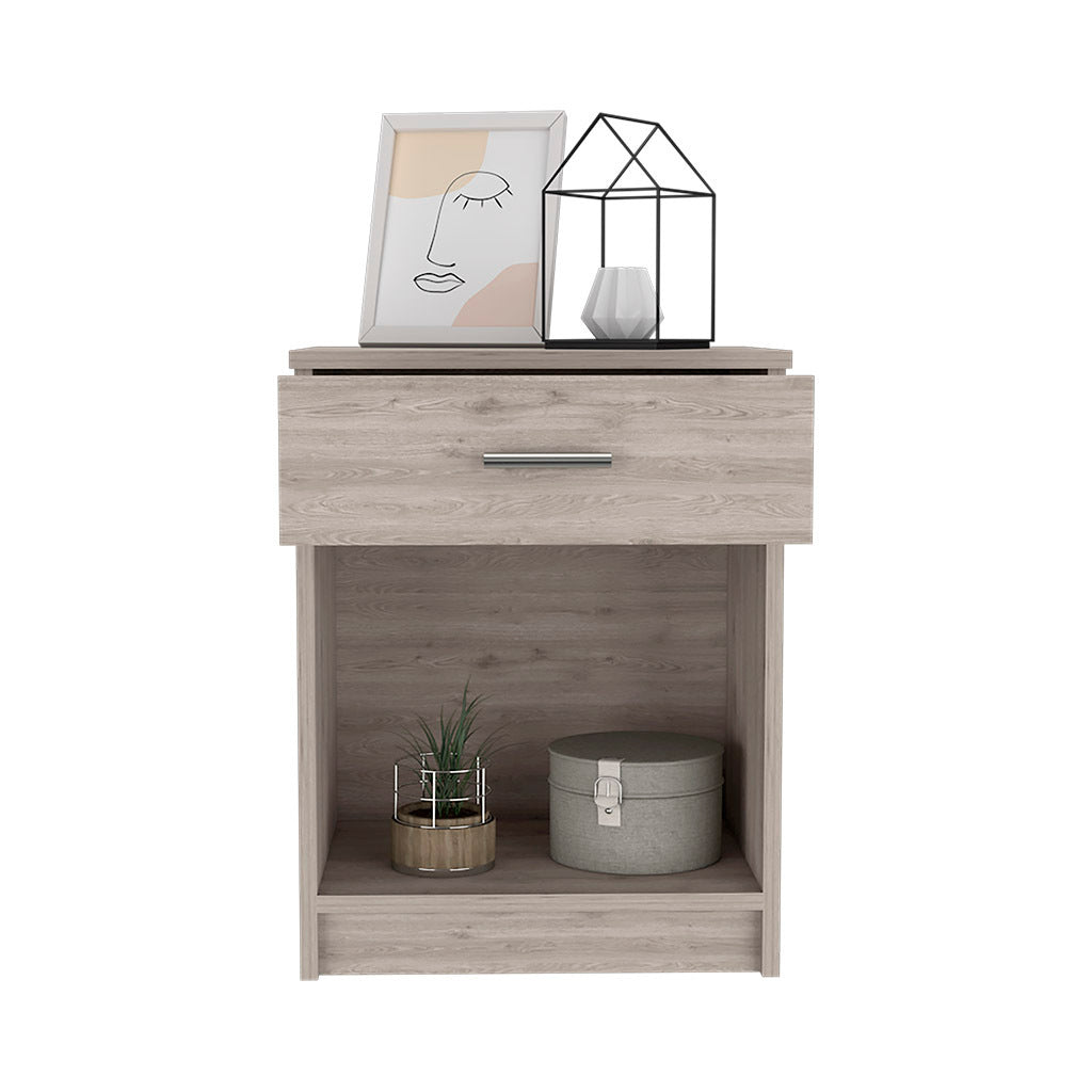 Eco Nightstand , End Table, Side Table Superior Top,  One Drawer, Lower Shelf -Light Gray