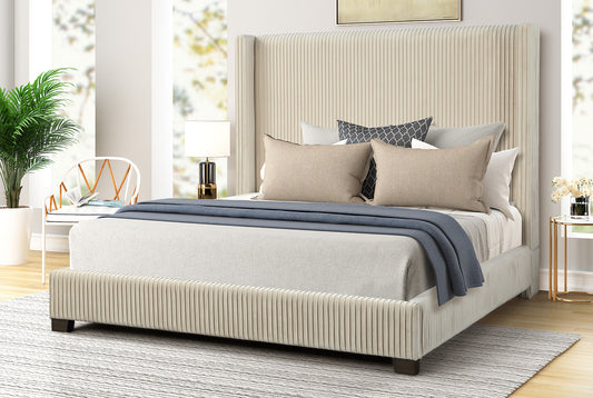 Queen Upholstered Bed in a Box Beige