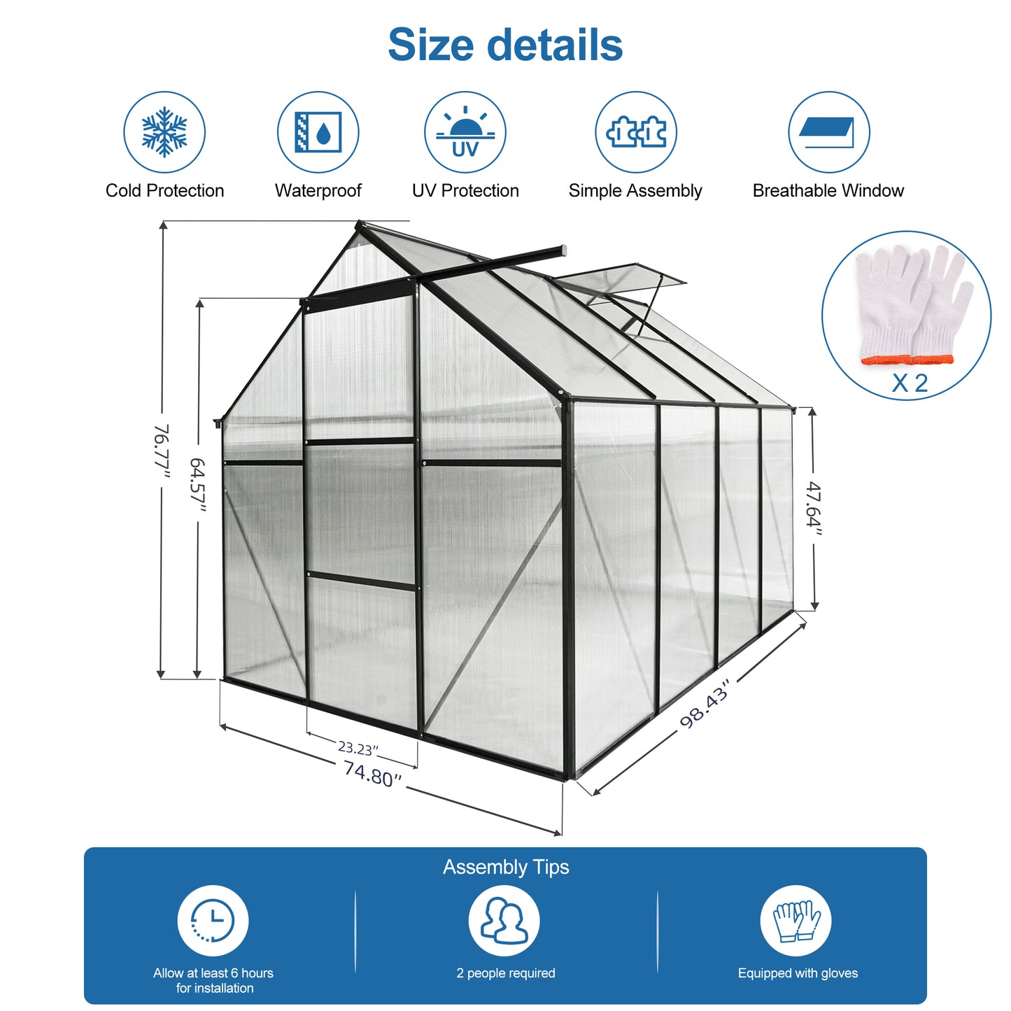 6x8 FT Polycarbonate Greenhouse Raised Base and Anchor Aluminum Heavy Duty Walk-in Greenhouses for Outdoor Backyard in All Season