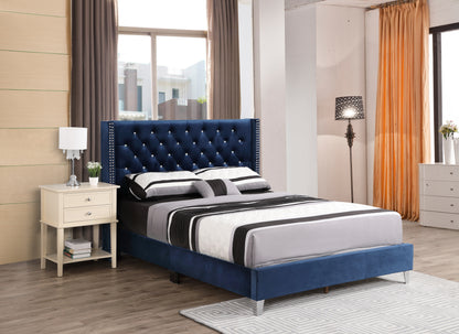 Stylish Upholstered Bed In Navy Blue