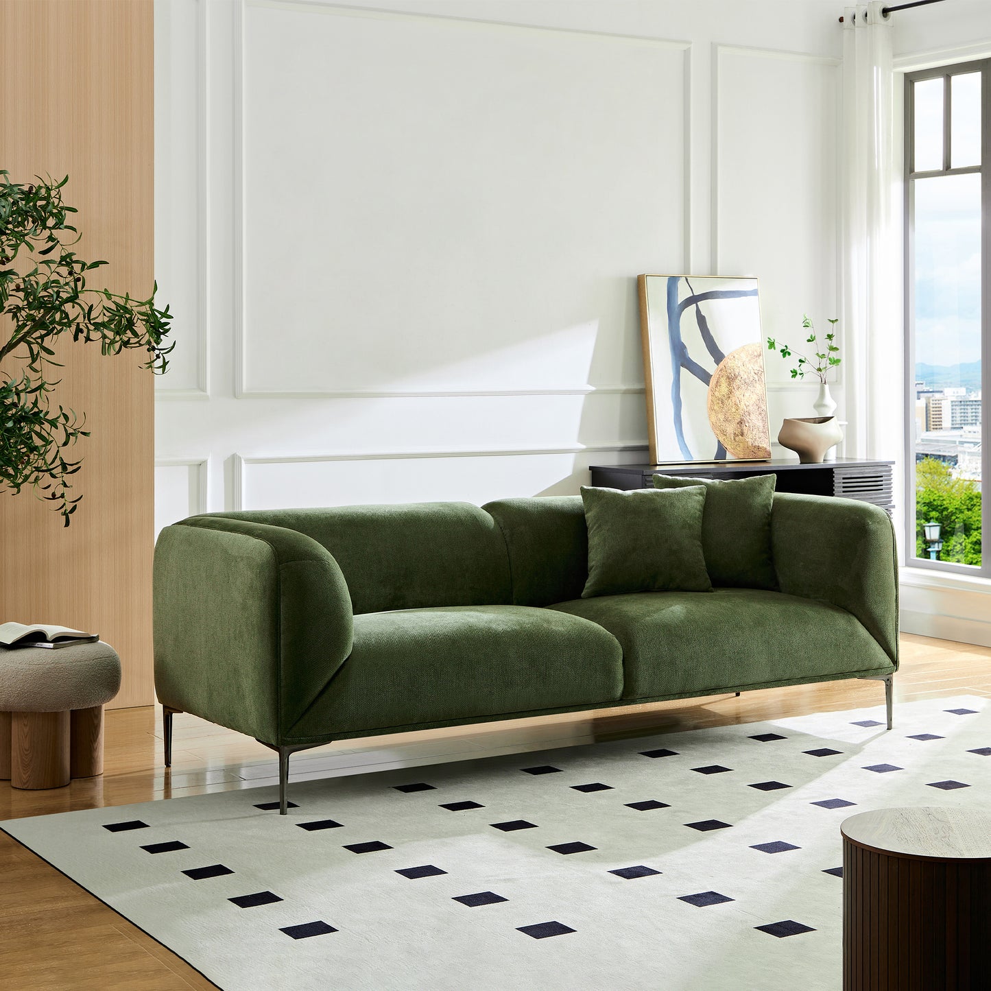 WKS2G Green sofa can be placed in the studio, living room, attic multiple scenes, style modern simple fashion, size 89.37* 35.43* high 28.74 inches