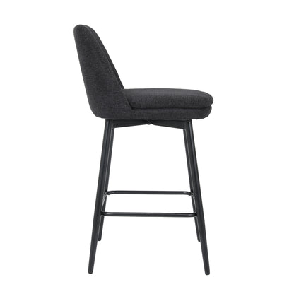 Counter Height Swivel Bar Stools Set of 2, 360° Swivel Upholstered Barstools with Back and Metal Legs, 25.6" Seat Height,Counter Stools for Kitchen Island and Pub,Linen Cloth,Black Linen.