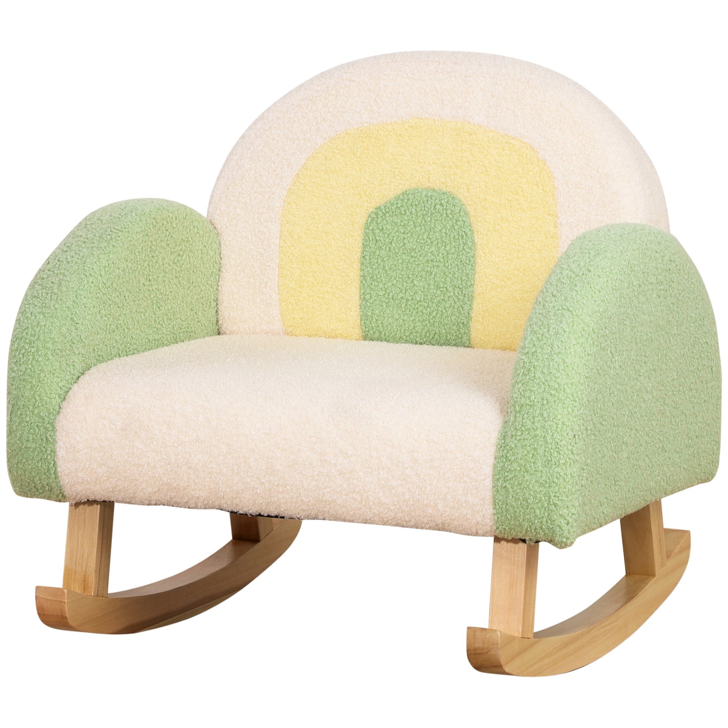 Qaba Kids Sofa, Rocking Toddler Sofa Chair with Solid Wooden Frame, Faux Lamb Fleece Fabric, Kids Arm Chair for Nursery or Playroom, Ages 18-36 months, Green