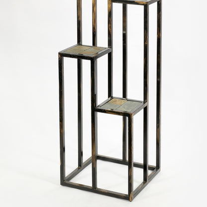 47.25" 4 Tier Gray Stone Slab Black / Gold Cast Metal Plant Stand