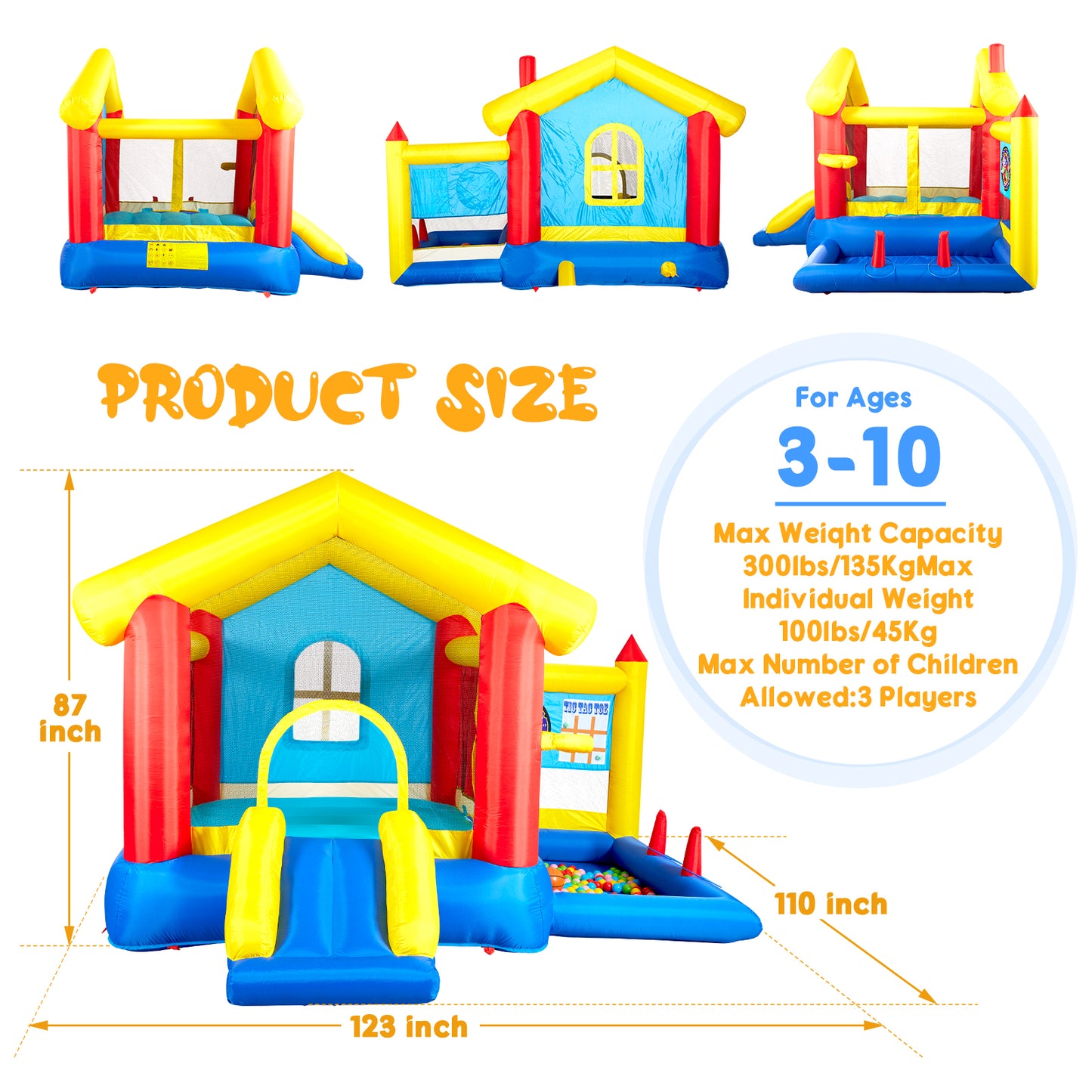 8 in 1 Inflatable Bounce House with Blower Basketball Hoop Ocean Balls Ring-toss Game Target  and Sticky Ball Game for Kids