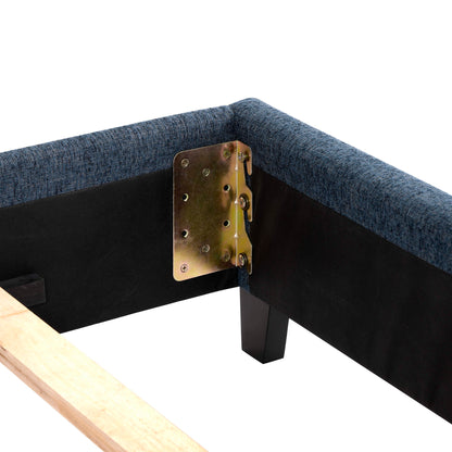 Queen Size Navy Blue Denim Squares Upholstered Platform Bed