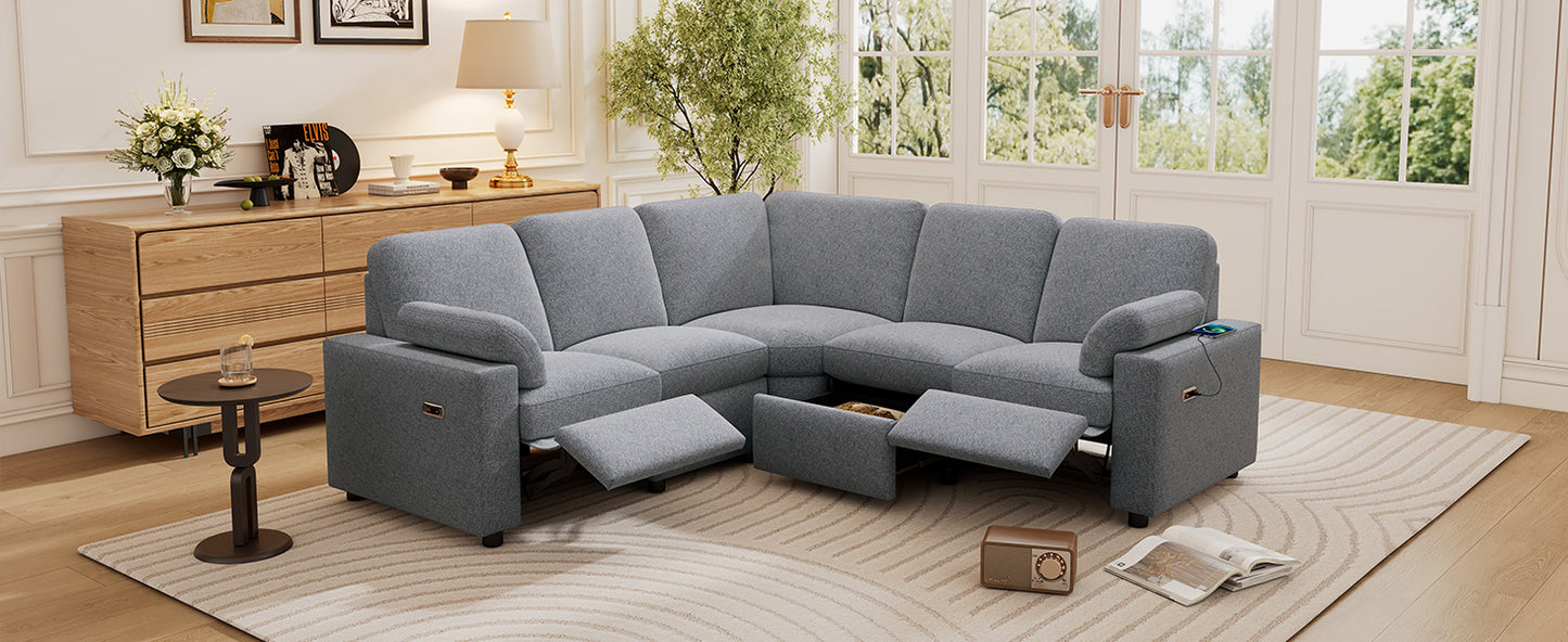 89" Power Recliner Sectional Sofa Home Theater Reclining Sofa with Two USB Ports, Two Storage Drawers for Living Room, Gray