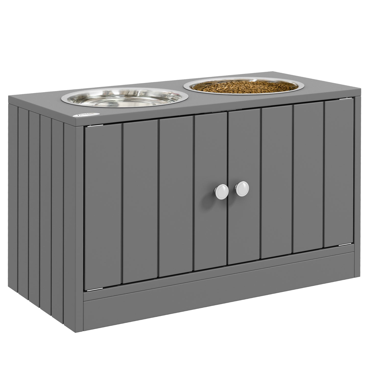 PawHut Large Elevated Dog Bowls with Storage Cabinet Containing Large 44L Capacity, Raised Dog Bowl Stand Pet Food Bowl Dog Feeding Station, Gray