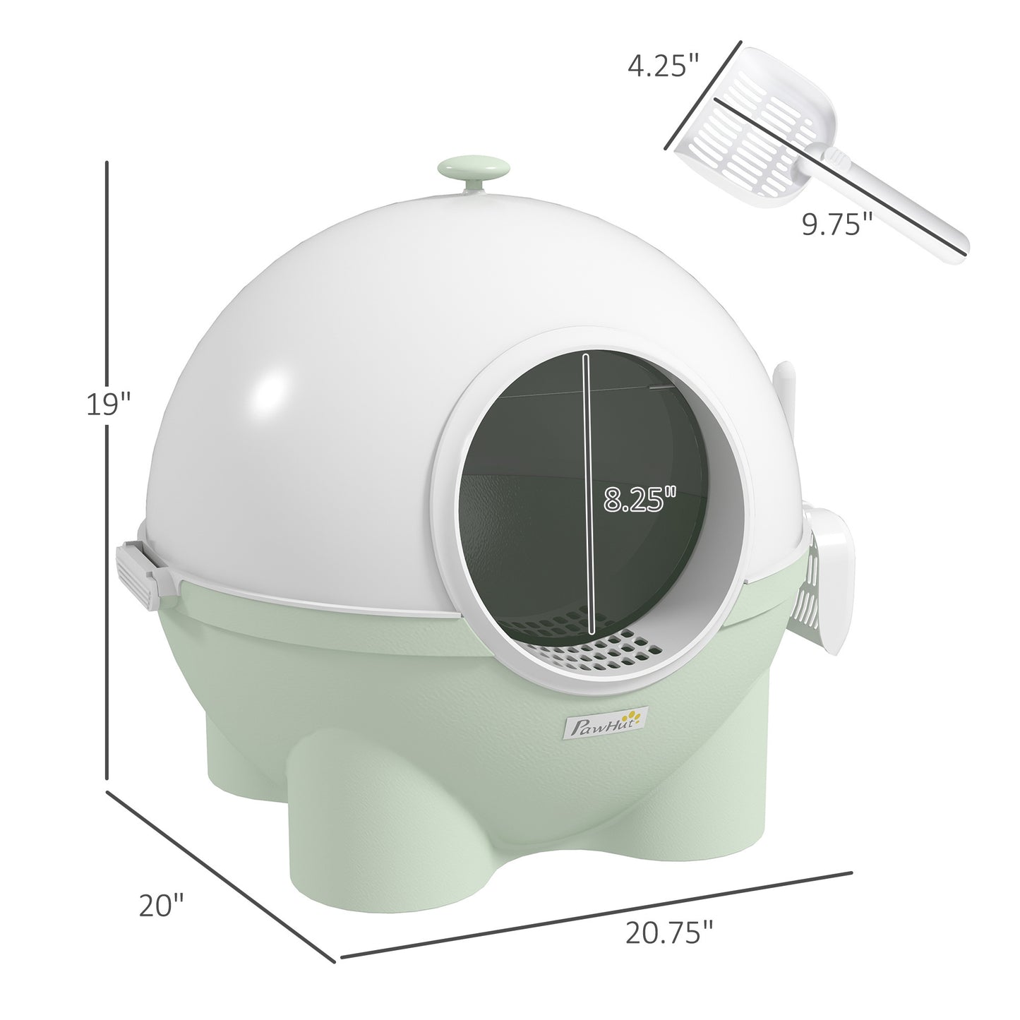 PawHut Hooded Cat Litter Box, Large Kitty Litter Pan with Lid, Scoop, Leaking Sand Pedal, Top Handle, Light Green