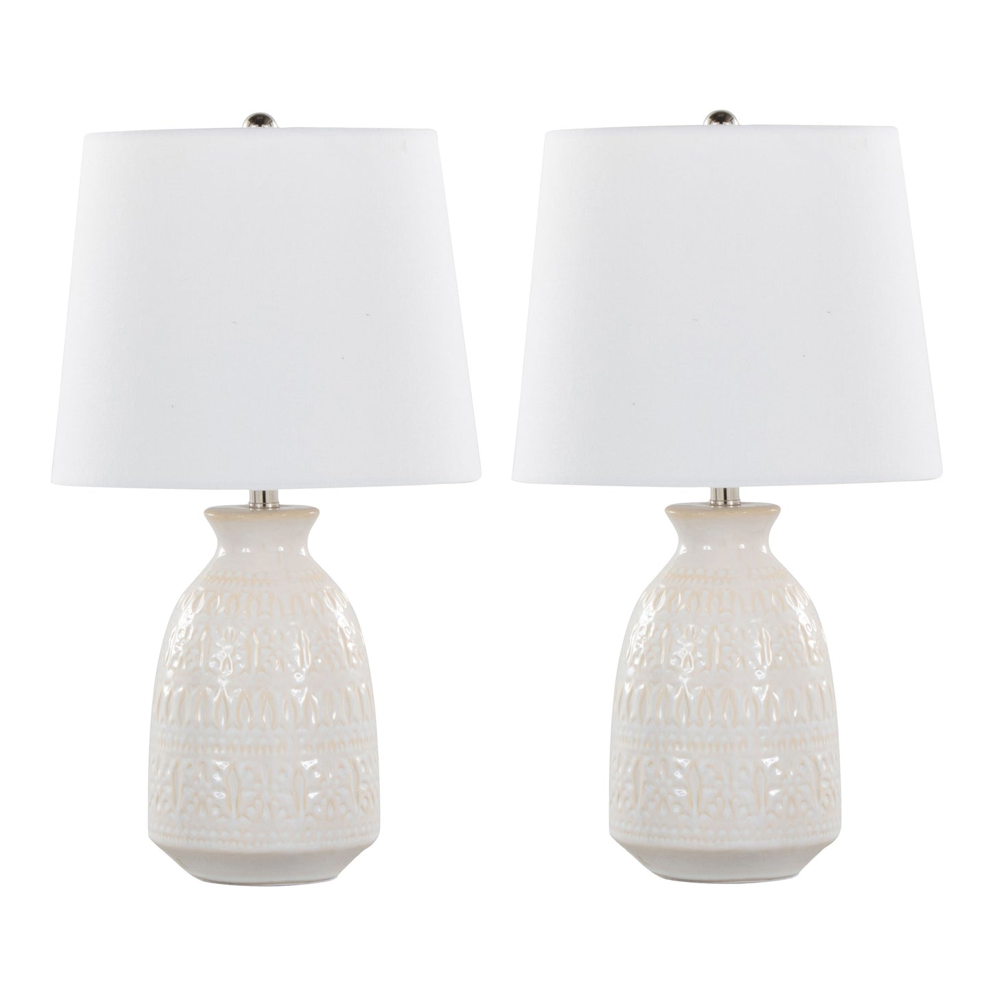 Claudia 20" Contemporary Ceramic Accent Lamp in Off-White Ceramic, Polished Nickel Accents and White Linen Shade from Grandview Gallery by LumiSource - Set of 2