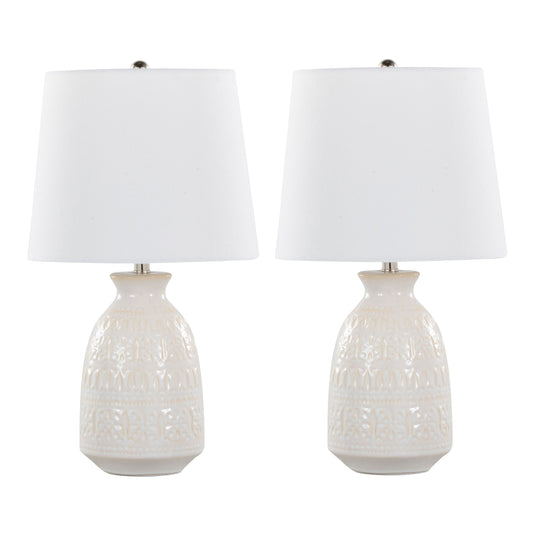 Claudia 20" Contemporary Ceramic Accent Lamp in Off-White Ceramic, Polished Nickel Accents and White Linen Shade from Grandview Gallery by LumiSource - Set of 2