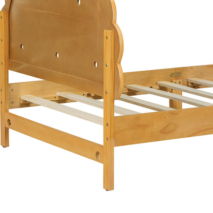 Kids Cookie-Shaped Bed Frame for Boys & Girls,Twin Size Platform Bed, Walnut