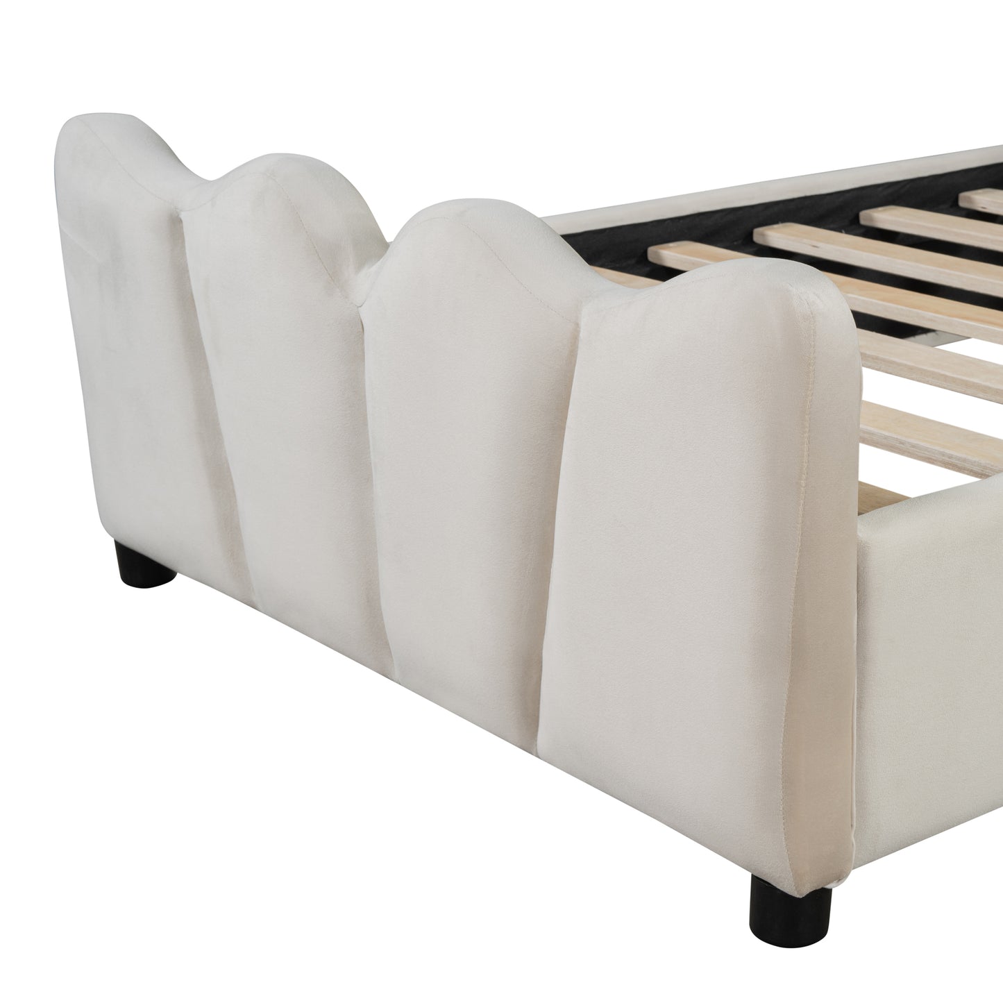 Twin Size Upholstered Platform Bed Velvet Upholstered Bed, Beige