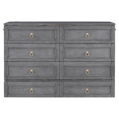 Queen Murphy Bed with Large Drawers,Gray