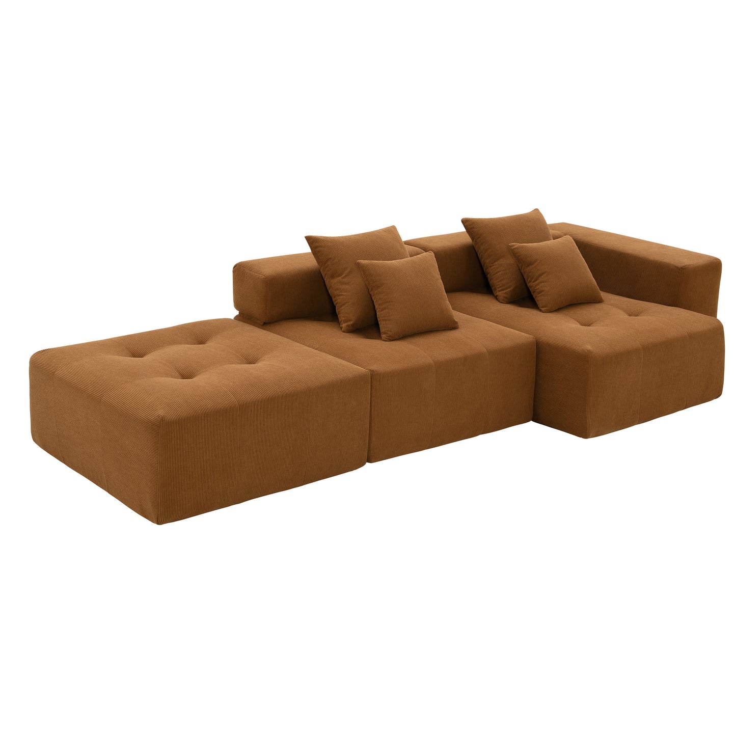 105.5''L Shaped Modular Sectional Sofa,Minimalist Corduroy Floor Couch Set,Convertible Foam-Filled Cloud Compressed Couch for Living Room,3 PC Free Combination,No Assembly Required,3 Colors