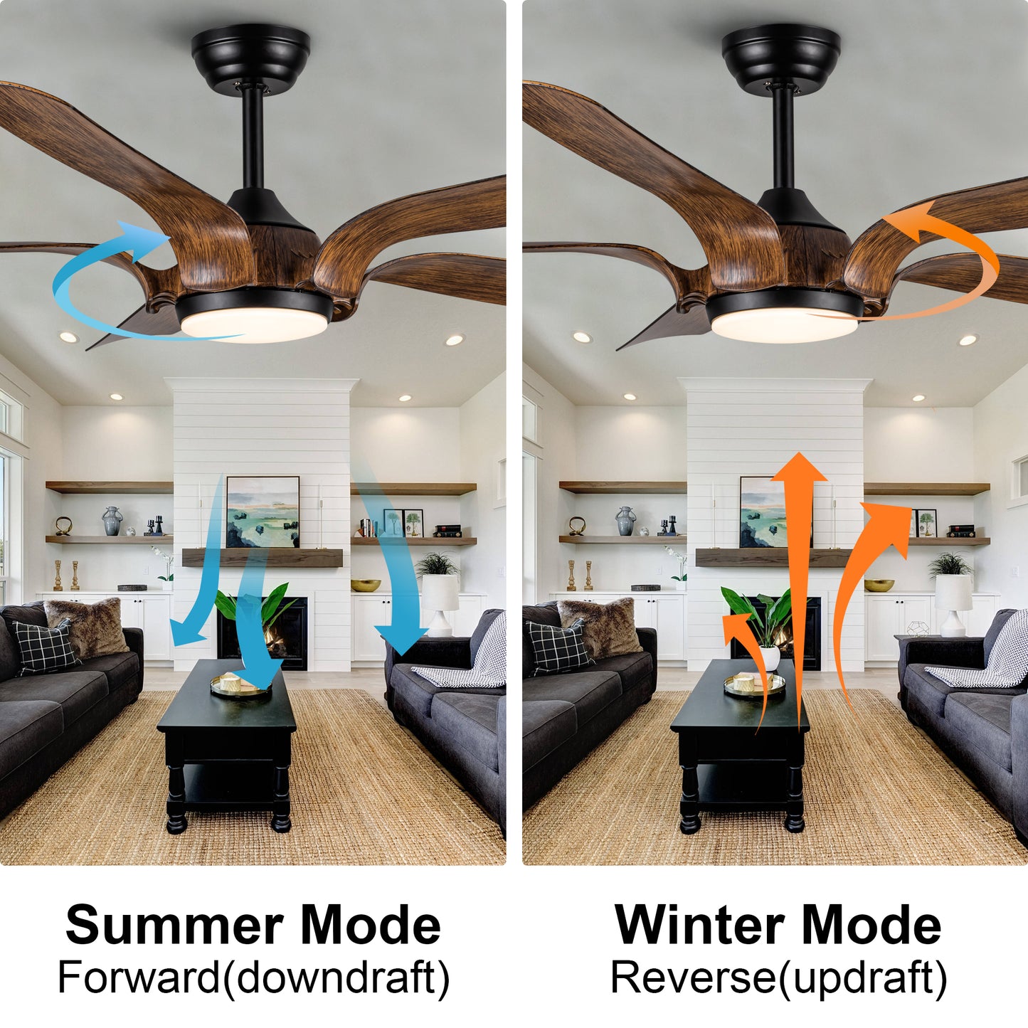 Smart 56" Integrated LED Ceiling Fan with  Antique Brown Blades in Matte Black Fan Body Finish