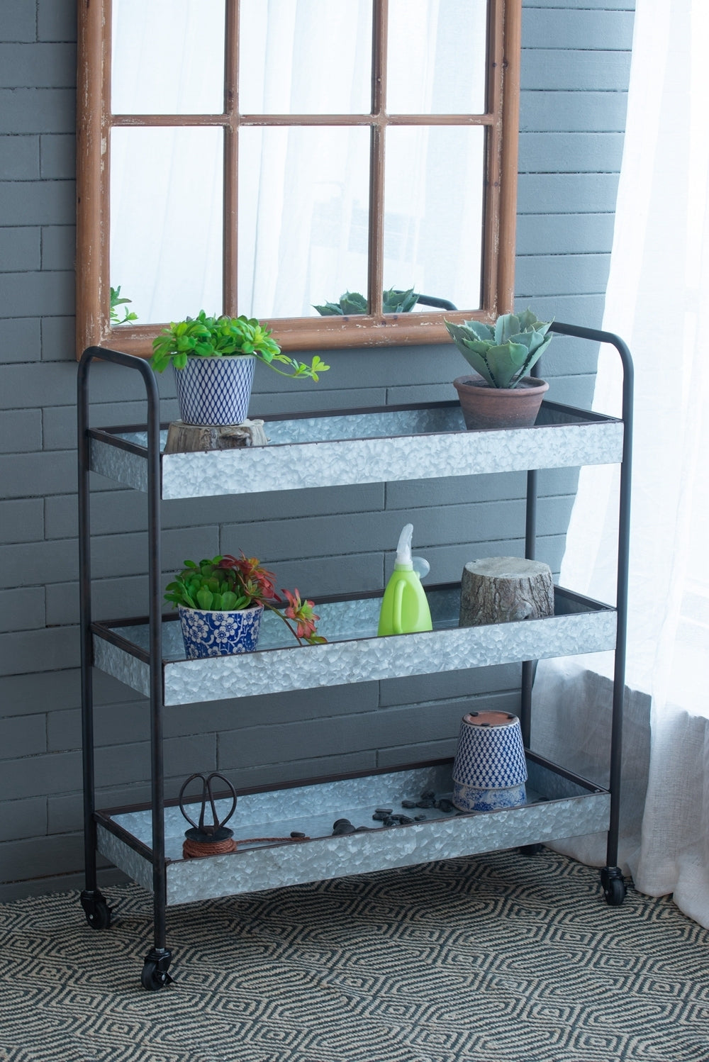 35x12.5x40" Homestead Galvanized Shelf Display 3-tier