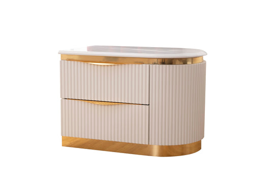 Gold Detailed Right 2-Drawer Nightstand made with Wood in White