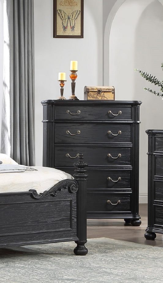 1pc Traditional Vintage Antique Drawer Pull 5-Drawer Chest Black Gray Dark Finish Bedroom Living Room Wooden Furniture