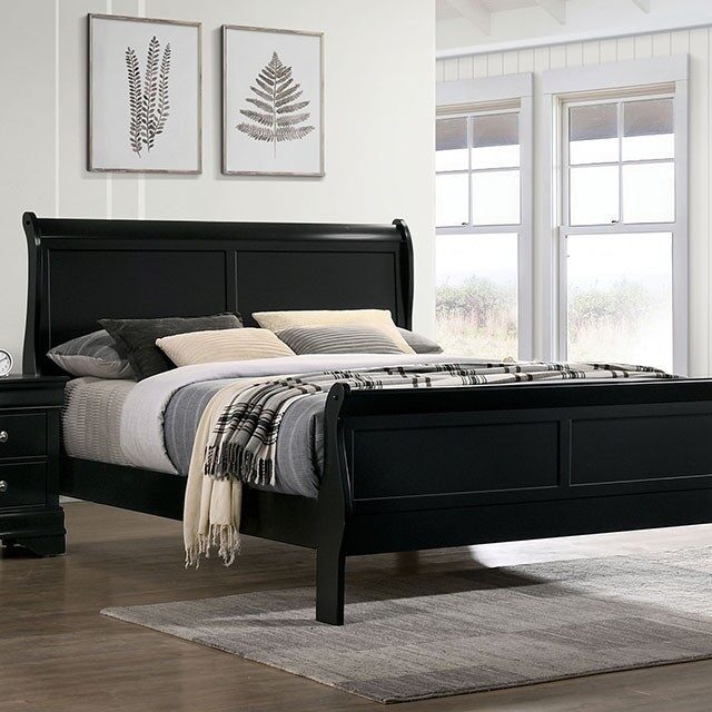 Twin Size Bed Black Louis Phillipe Solidwood 1pc Bed Bedroom Sleigh Bed