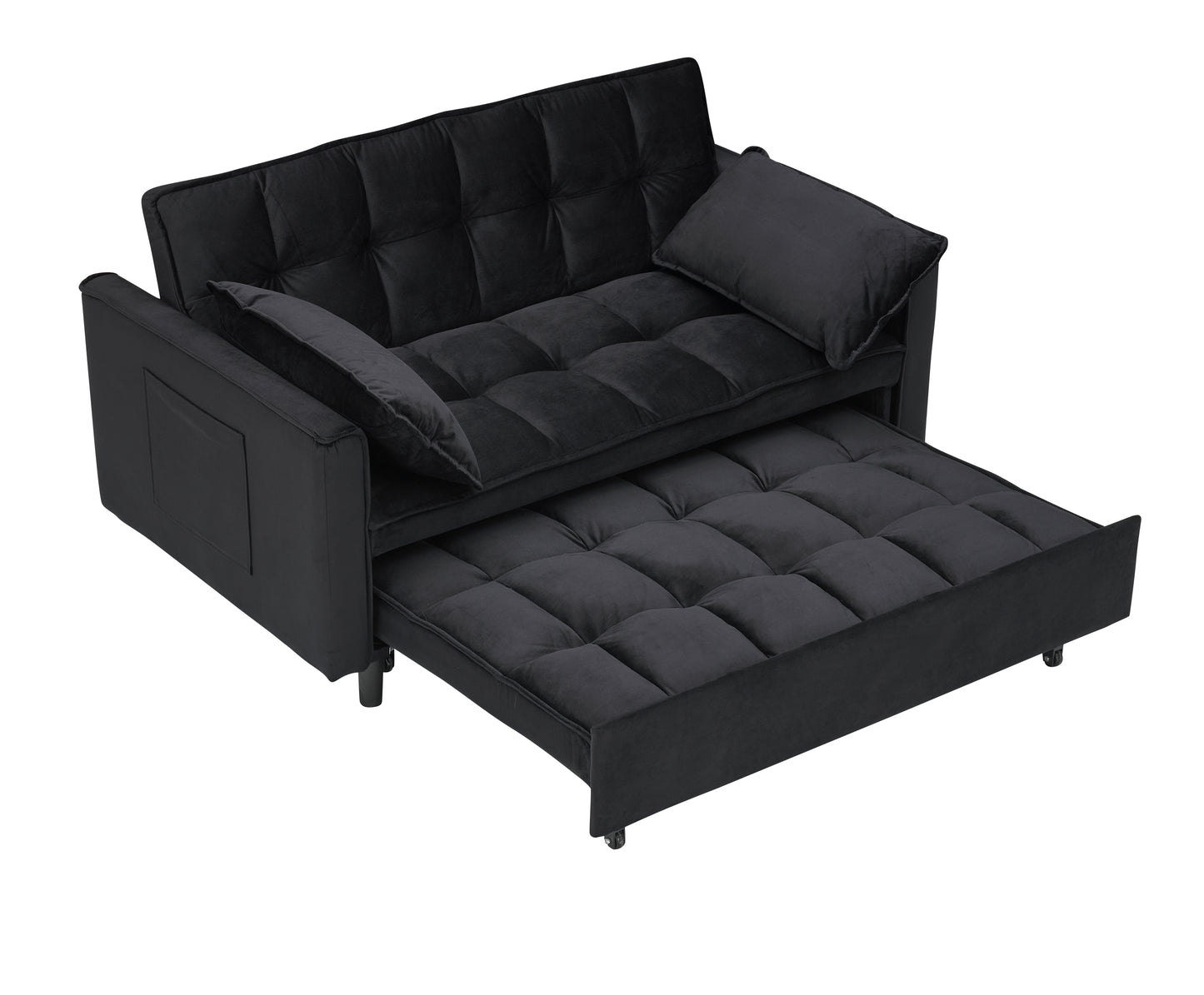 Modern velvet sofa, sofa pull-out bed, small love seat casual sofa with back, with pillow, pockets, living room furniture, 3 in 1 convertible sleep sofa bed.