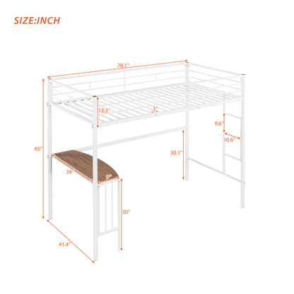 Twin Metal Loft Bed with Desk, Ladder and Guardrails, Loft Bed for Bedroom, White(OLD SKU : MF195191AAK)