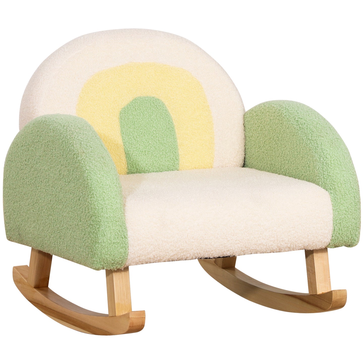 Qaba Kids Sofa, Rocking Toddler Sofa Chair with Solid Wooden Frame, Faux Lamb Fleece Fabric, Kids Arm Chair for Nursery or Playroom, Ages 18-36 months, Green