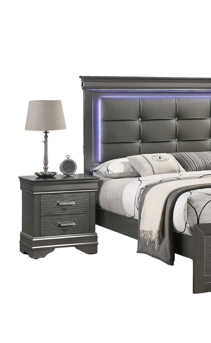 Modern Grey Transitional Wooden Nightstand Bedside Table 2x Drawers Bedroom Furniture