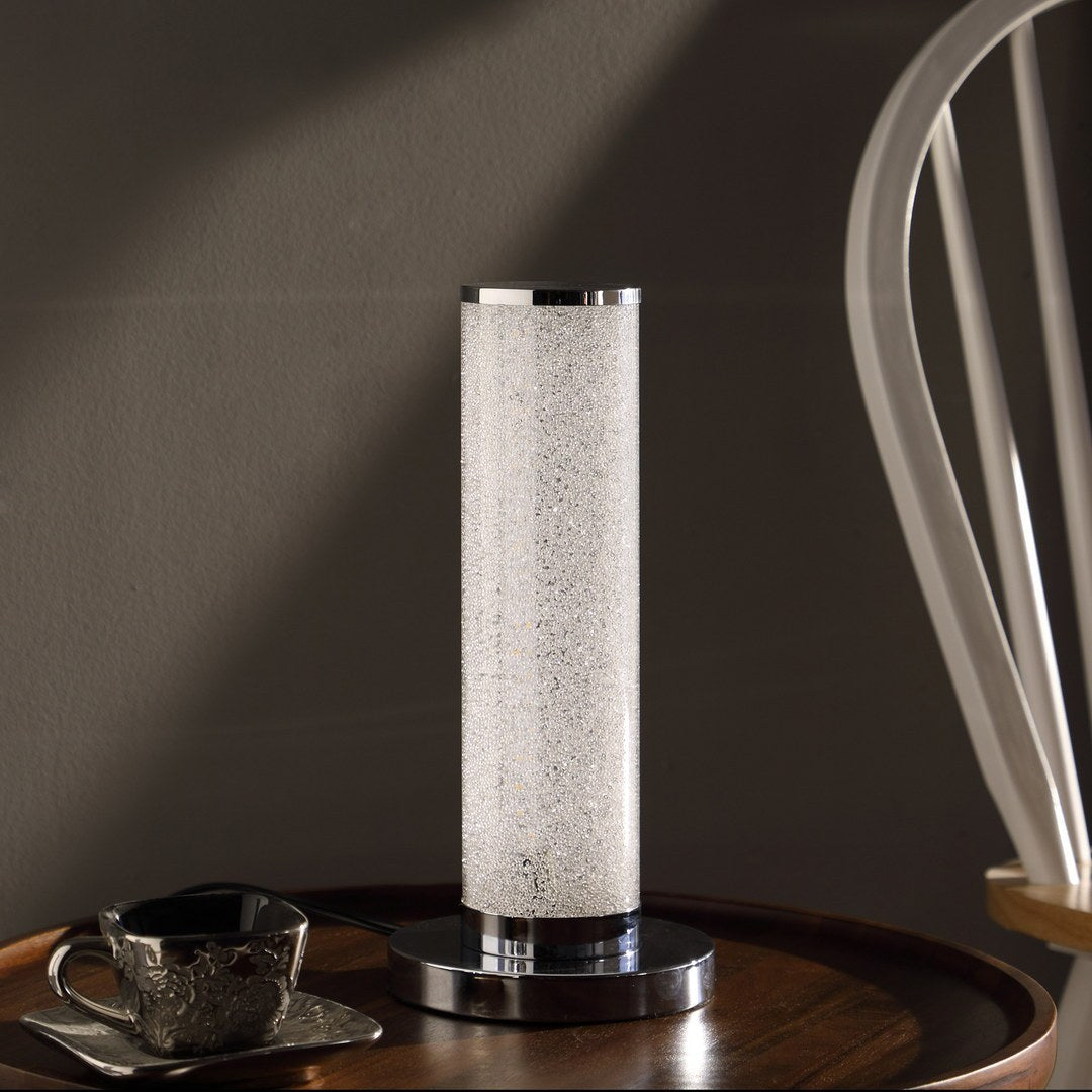 13-Inch LED Illuminari White Crystal Sand Rocks Column Table Lamp