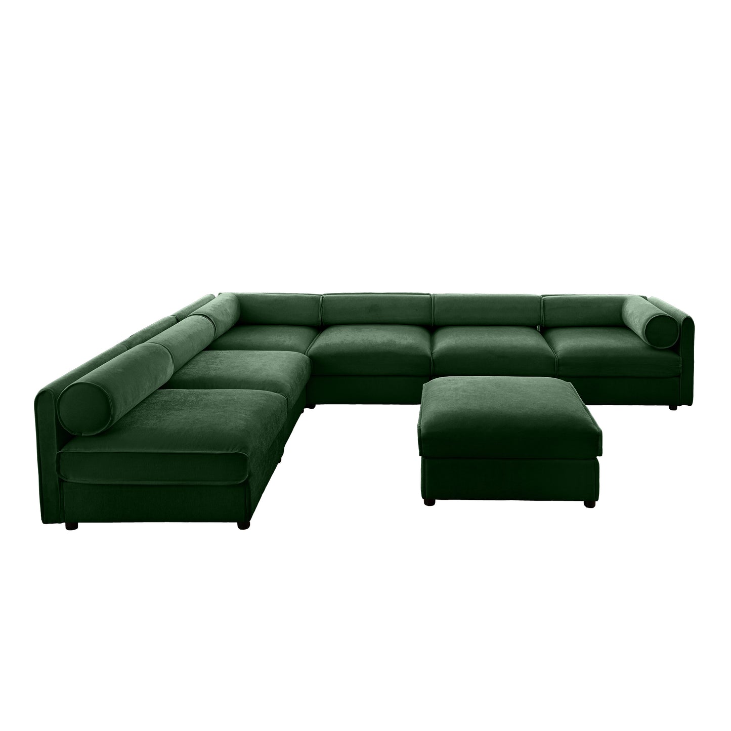 Modern 6-Piece Modular Sectional Sofa with Storage Soft Green Chenille Fabric Cylindrical Design for Living Room