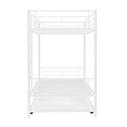 Twin-Over-Twin Metal Bunk Bed With Trundle,Can be Divided into two beds,No Box Spring needed ,White ( old sku: MF194806AAK )