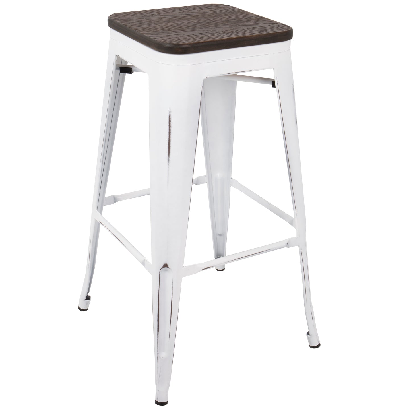 Oregon Industrial Stackable Barstool in Vintage White and Espresso by LumiSource - Set of 2