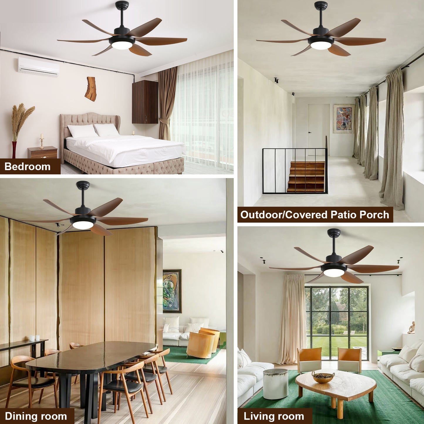 54 Inch Indoor Ceiling Fan With Dimmable Led Light ABS Blades Remote Control Reversible DC Motor For Living Room