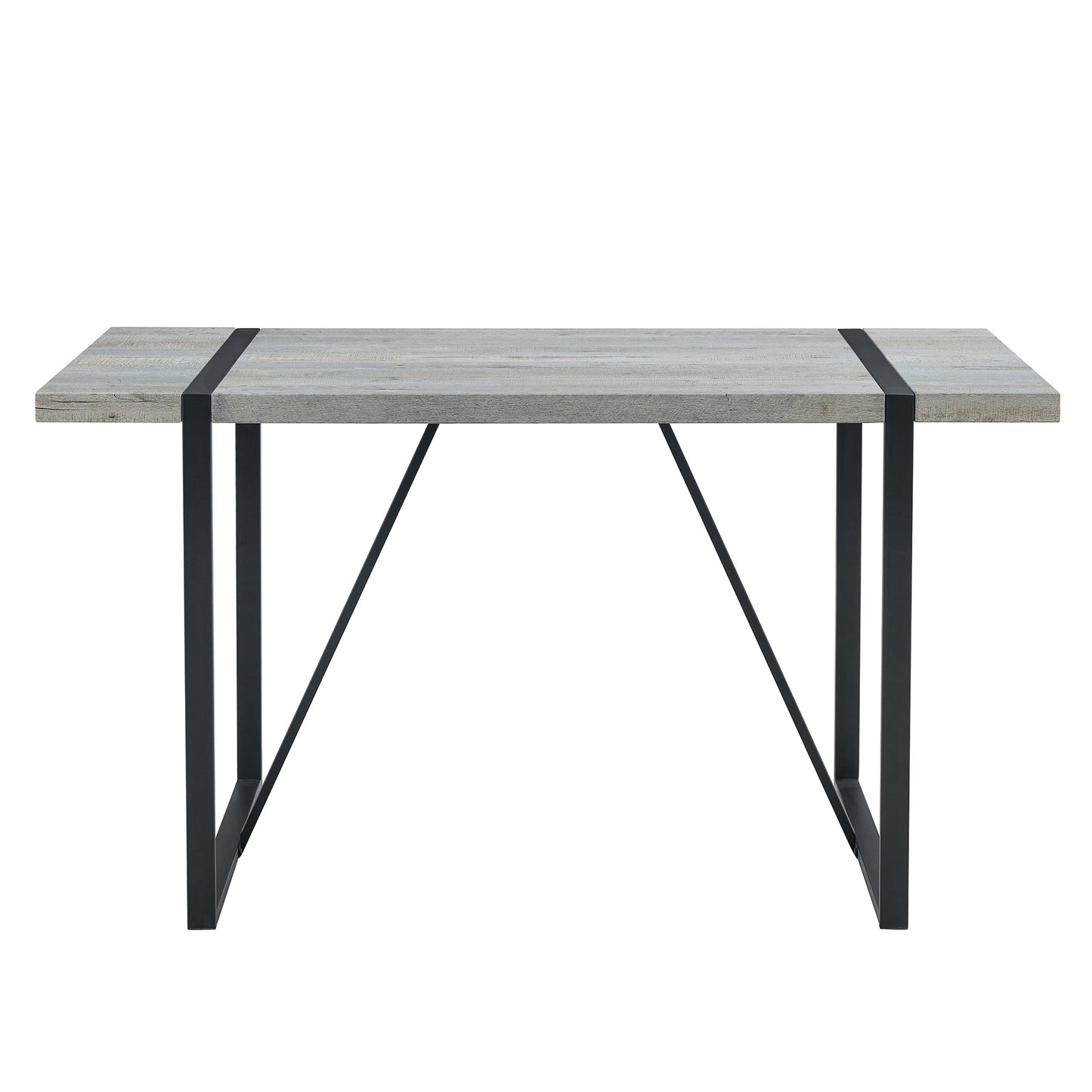 Industrial Rectangular MDF Light Grey Patterned Dining Table for 4-6 people with 1.5 inch thick MDF top and black metal legs for desks, kitchens, patios, dining rooms