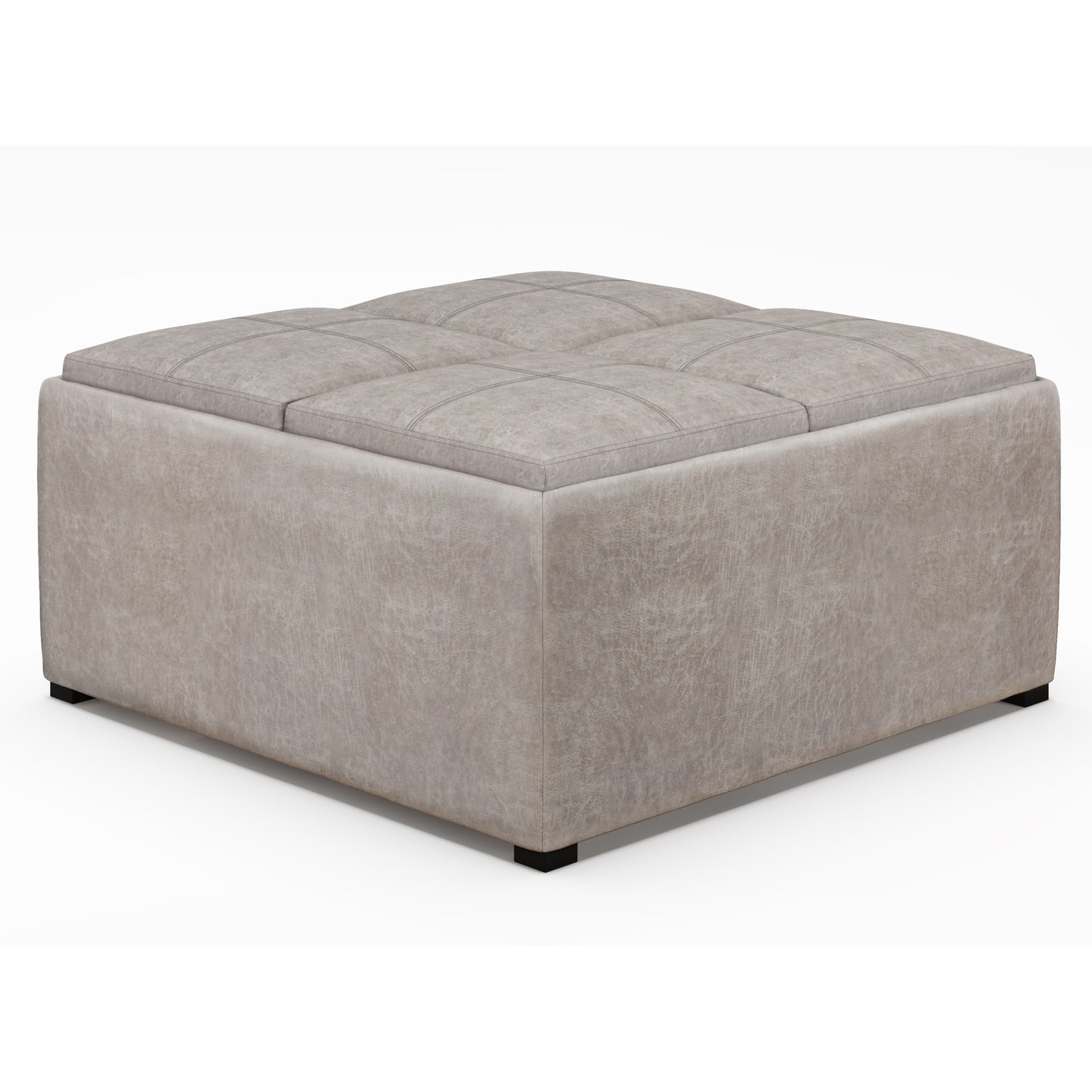 Avalon - Square Coffee Table Storage Ottoman - Distressed Grey Taupe