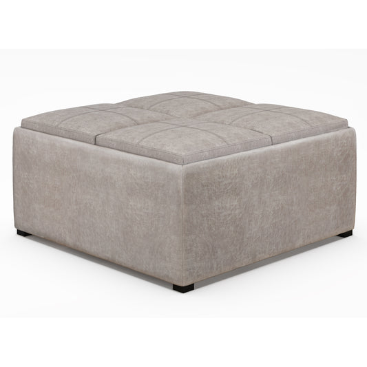 Avalon - Square Coffee Table Storage Ottoman - Distressed Grey Taupe