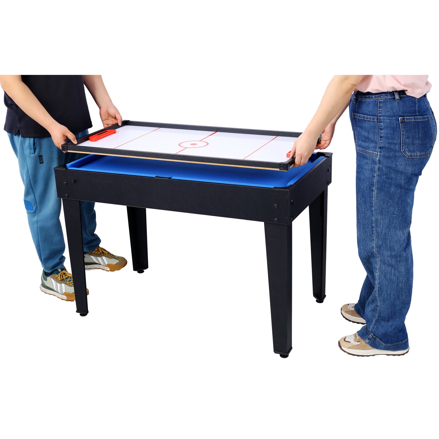 5-in-1 Multi-Game Table - Billiards, Push Hockey, Foosball, Ping Pong, and Basketball black/blue