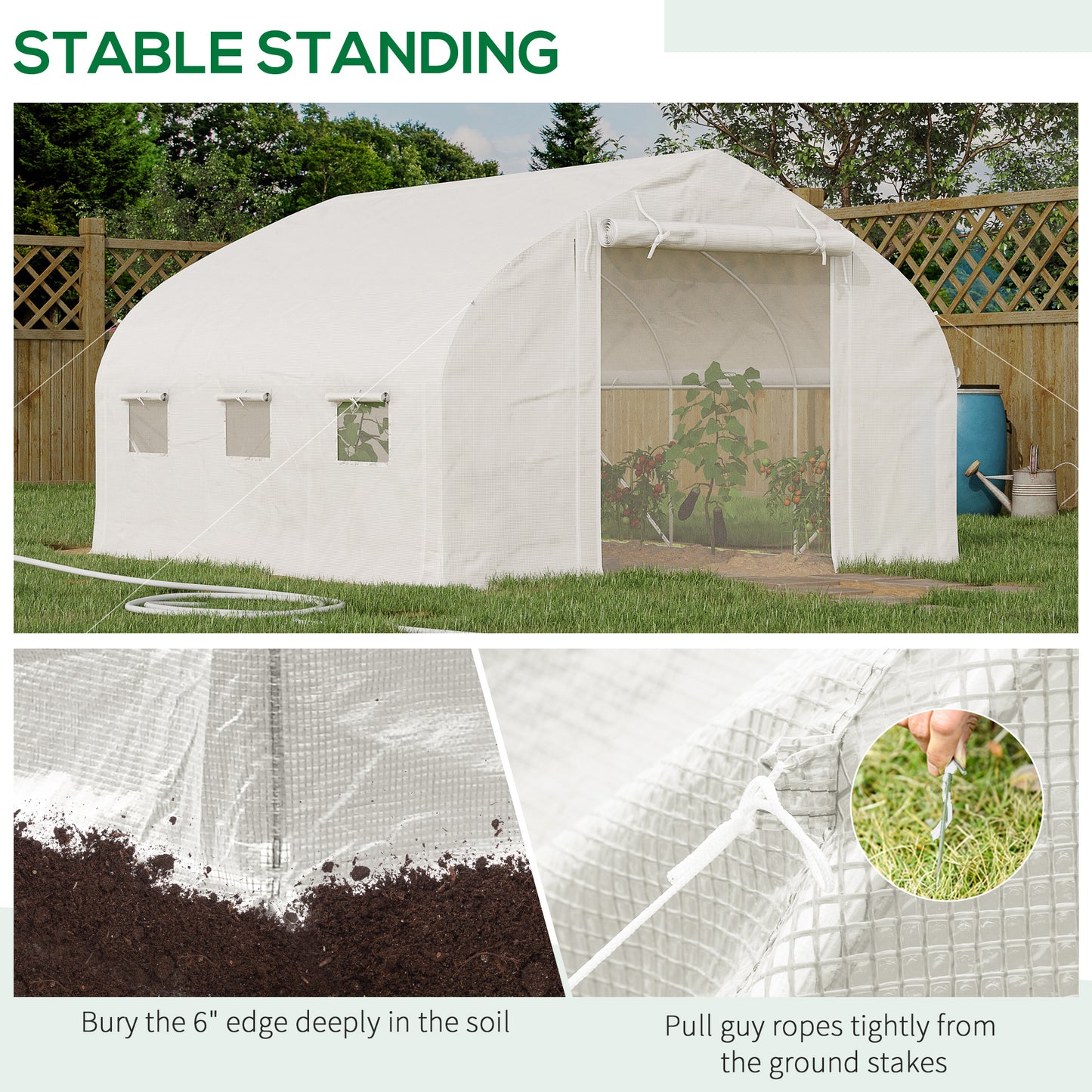 Outsunny 11.5' x 10' x 6.5' Walk-in Tunnel Greenhouse, Green House with Zippered Mesh Door, 7 Mesh Windows & Roll-up Sidewalls, Upgraded Gardening Plant Hot House with Galvanized Steel Hoops, White