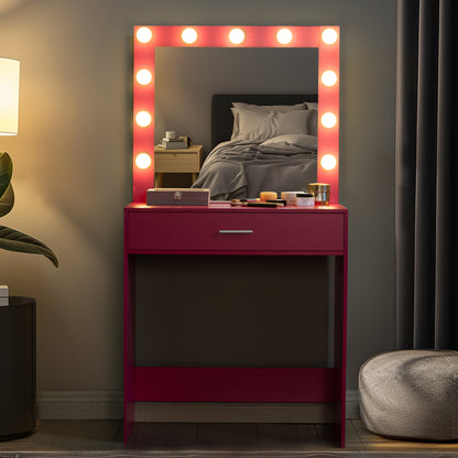 Vanity Desk with Mirror and Lights, Dressing Table with Large Drawer, 1 Level Storage Dresser & 3 Lighting Modes Adjustable Brightness, Suitable for Bedroom(Pink)